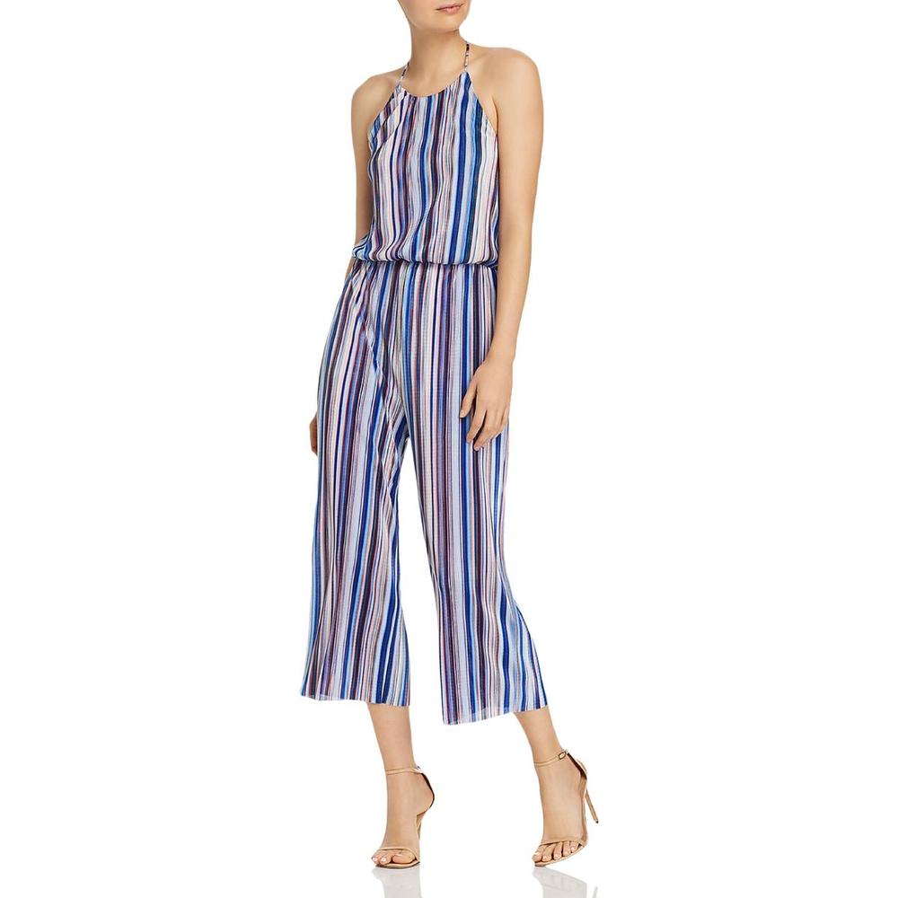 Aqua Womens Blue Pleated Halter Casual Jumpsuit NWOT